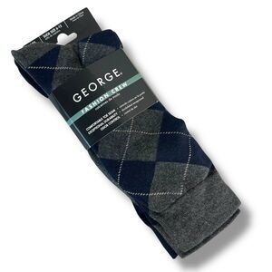 George Mens Crew Socks 5 Diamond Gray Argyle Dress Socks 3 Pairs New Size 6-12